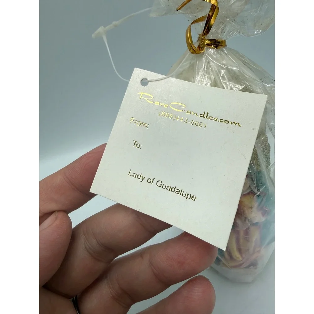 RareCandles Lady of Guadalupe Pillar Candle Religious Virgin Mary Glitter 6 inch